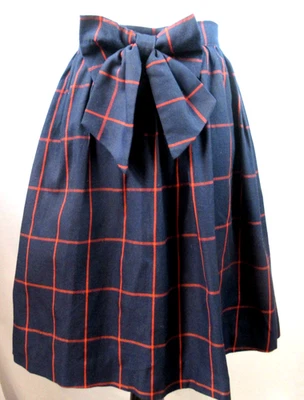 ModCloth Plaid Skirt SMALL Back Bow Pleated Pockets Academia Retro 50's Navy - Image 1 of 4