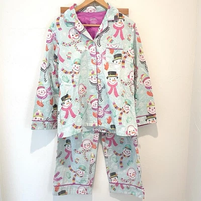 Nick & Nora Snowman Christmas Flannel Pajama Set Womens Medium Blue - Image 1 of 4