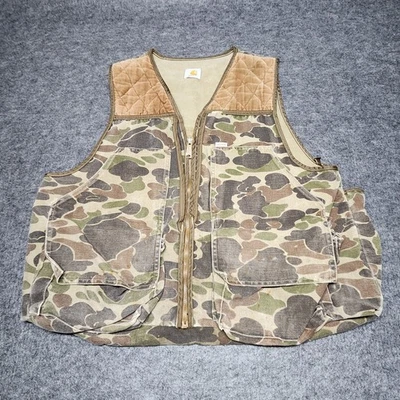 Carhartt Vintage Duck Camo Canvas Hunting Vest Game Bag Corduroy Old School Lrg - Image 1 of 4