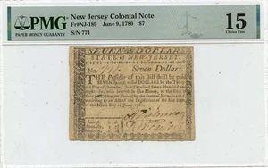 1780 June 9, $7 New Jersey Colonial Note FR#NJ-189 PMG F15 David Brearley - Picture 1 of 2
