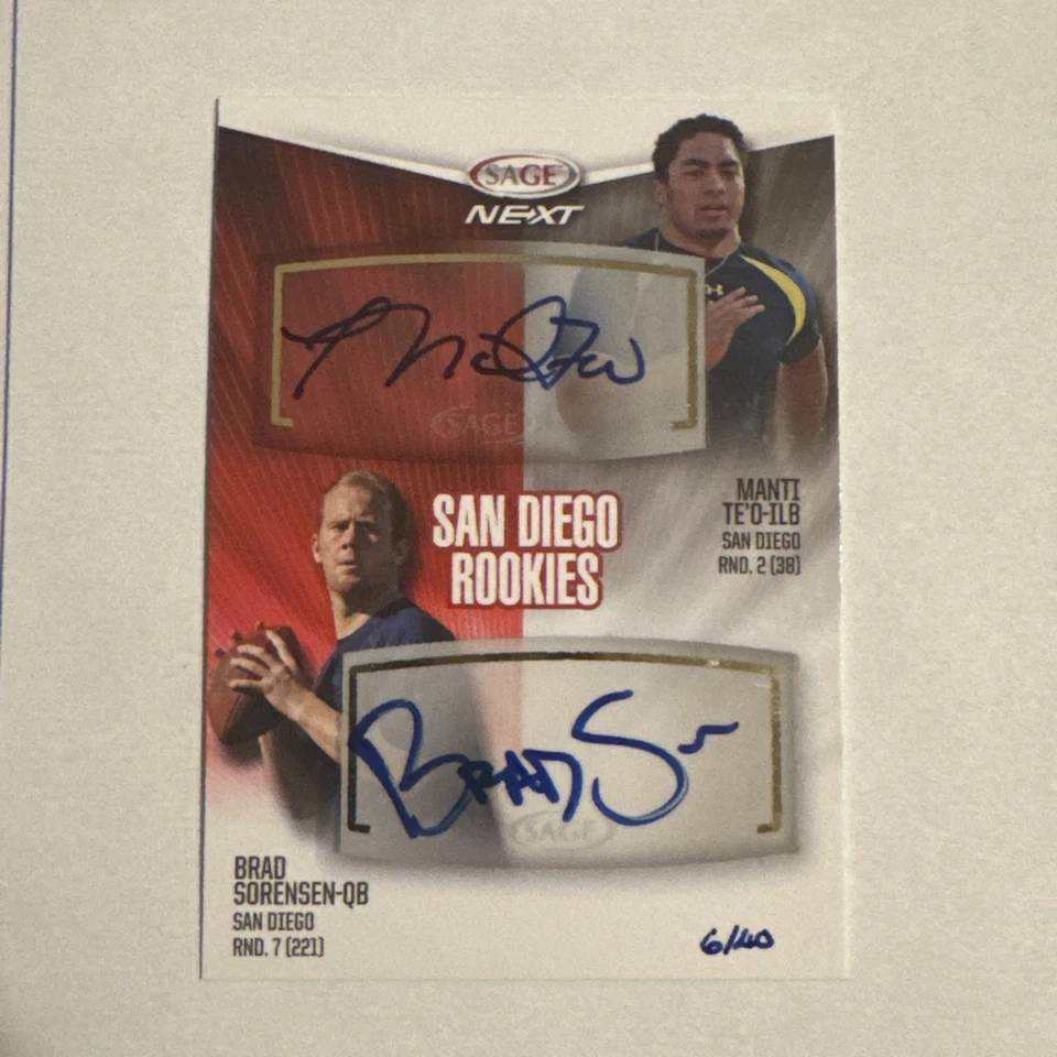 2013 SAGE Next Dual Autographs #DA37B Manti Te'o/Brad Sorensen/10 - Image 1 of 2
