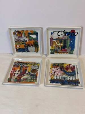 Crate & Barrel Road Trip Sm Appetizer Plates SET Of 4 Chicago DC Toronto SF 5.75 - Image 1 of 4