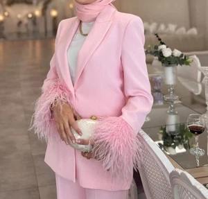 ZARA WOMAN NEW SS25 FEATHER CUFF BLAZER JACKET PINK 3419/324/401 SIZE XL - Picture 1 of 7