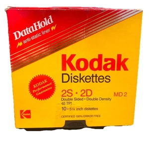 Vintage Kodak 5.25” Floppy Diskettes 2S 2D MD2 Box Of 10 Double Density - Afbeelding 1 van 4
