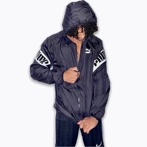 Puma Vintage Rare Glanz Wind Jacket Windbreaker Nylon Black White Large - Picture 1 of 8