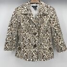 Etcetera Blazer Womens 6 White Brown Floral Two Button Closure 3/4 Sleeve