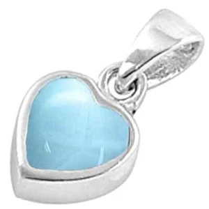 Natural Larimar Cute Heart .925 Sterling Silver Charm Pendant - Picture 1 of 2
