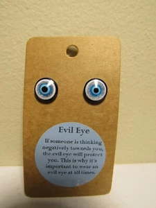 Pendientes redondos del mal de ojo poste de 11 mm, ¡símbolo de protección azul de la suerte! - Imagen 1 de 2