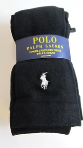 Polo Ralph Lauren Little Girls 7-10 S/M Black Cotton Footless 2-Pair Tights NEW - Picture 1 of 5