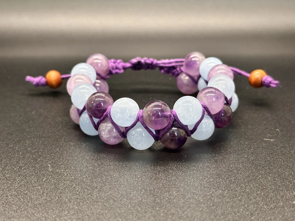 紫水晶海蓝宝石双玛拉手链大麻手工制作可调节 — 第 1/2 张图片