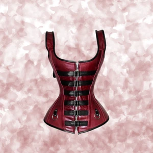 Gothic Steampunk Overbust Corset Top Red Leather Waist Trainer with Buckles - Picture 1 of 4