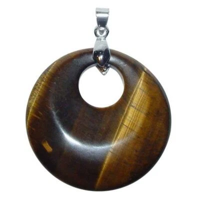 Tigerauge Anhänger rund mit silberfarbenem Clip 40 mm Ø - Bild 1 von 3