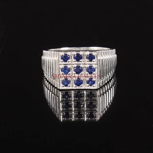 Heated Blue Sapphire Gemstone with 925 Sterling Silver Ring for Men's #289 - Picture 1 of 4