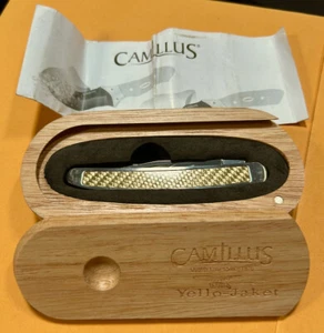 New Camillus Yellow Jacket Muskrat Pocket Knife w/ Wood Case - AUS-8 Steel - Picture 1 of 14
