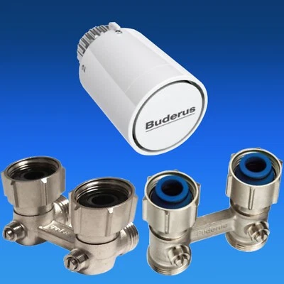 Buderus Anschlußset Ventilheizkörper Thermostatkopf Hahnblock Eck od. Durchgang - Bild 1 von 2