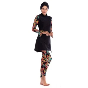 Traje de baño musulmán negro con mangas florales traje de baño para mujer Burkini 3 piezas talla 3XL - Imagen 1 de 1