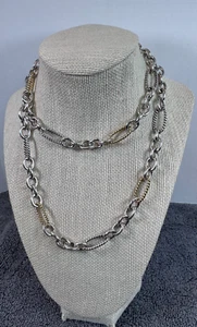 David Yurman Sterling Silver & 18K Gold Figaro Cable Chain 32" Necklace - 107g - Picture 1 of 20