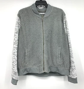 Natural Reflections Bomber Jacket Womens Plus 2X Gray Sherpa Fleece Full Zip - Picture 1 of 8