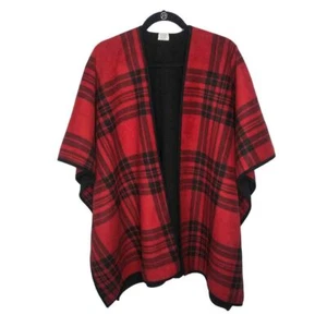 Vintage Woolrich Reversible Shawl OS Plaid Black Cape Poncho Jacket Cozy Layer - Picture 1 of 5