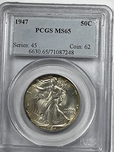 1947 Walking Liberty Half Dollar PCGS MS65 Reverse Toning - Imagen 1 de 2
