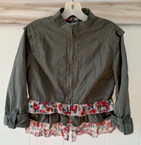 Bomber Jacket Military Ruffle Army Green Floral Medium Charlotte Russe Zip Crop - Picture 1 of 8