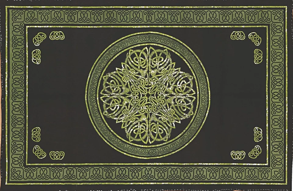Celtic Circle Tapestry-Bedspread-Wall Hanging-Green, Black Green, - Image 1 of 1