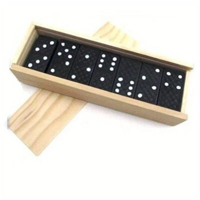 Board Game Dominoes 28pcs Black With Wooden Box - Image 1 of 3