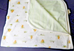 Disney Classic Pooh Honey Pot White Green Striped Cotton Baby Blanket 26x30 - Picture 1 of 8