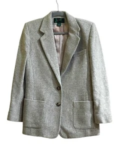 Vtg Ralph Lauren Grey Wool Equestrian Horse Buttons Jacket Women’s Sz 10 Acetate - Picture 1 of 10