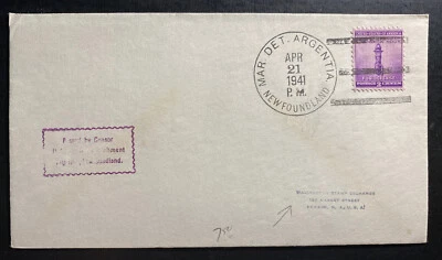1941 Usa Navy Detachment Argentia Newfoundland Cover To Newark NJ Naval Base - Image 1 of 2
