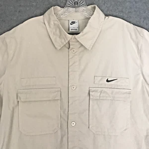 Nike Military Style Woven Shirt Men OVERSIZED LARGE Button White Utility Hiking - Picture 1 of 10