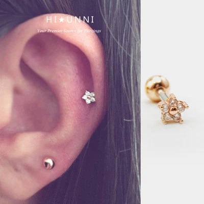 16g flower cartilage earring, helix conch tragus earrings, labret (optional),1pc - Image 1 of 4