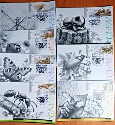 FDC Cardmax "Insects of Ukraine" 2024 Beetles Butterfly Full set 7 Cardmaximums - Image 1 of 4