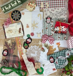 Christmas junk journal ephemera fabric & more 73 piece lot mostly vintage - Picture 1 of 12