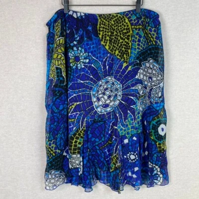 Chicos Womens Silk Mosaic Print Midi Skirt Size Large 3 Fairy Y2K Boho Artsy - Image 1 of 4