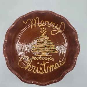 Turtle Creek Potters Redware Merry Christmas 7" Plate. Signed and Stamped 1986 - Picture 1 of 7