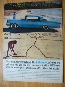 1960 60 Mercury Monterey large mag color car ad ' "Roomiest" at beach - Picture 1 of 1