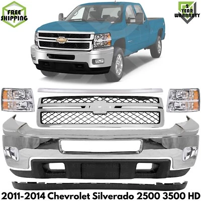 Front Bumper Chrome Kit For 2011 2012 2013 2014 Chevrolet Silverado 2500 3500 HD - Image 1 of 4
