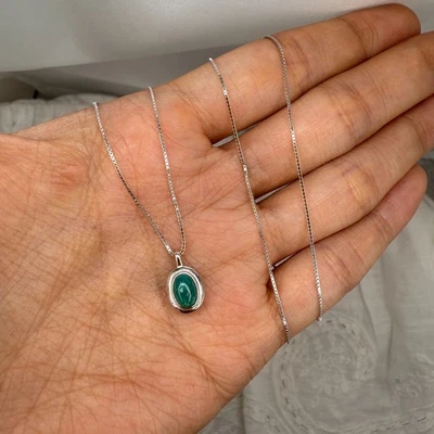 925 Sterling Silver Necklace 6x4mm Natural Turquoise Gemstone Bridal Jewelry NEW - Image 1 of 4