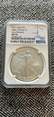 2021 American Silver Eagle Landing T-2 NGC MS70 Early Releases Blue Label - Image 1 of 2