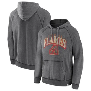 Men's-Fanatics Gray Calgary Flames True Classics Raglan Distressed Pullover - Picture 1 of 3