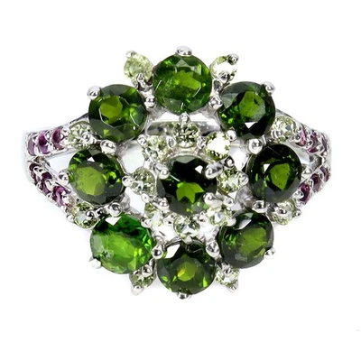 925 Sterlingsilber Ring Rund Chrome Diopsid Peridot Edelstein Schmuck Größe 9 - Bild 1 von 4