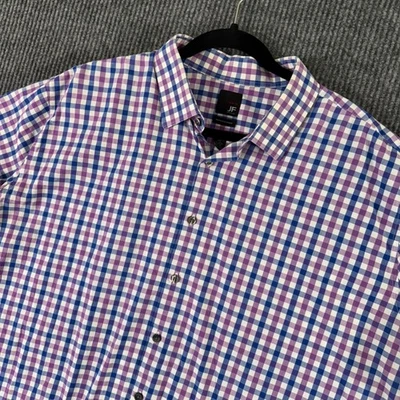 Camisa de vestir JF J.Ferrar para hombre XXL ajustada elástica púrpura azul a cuadros manga larga Foto 1 de 4