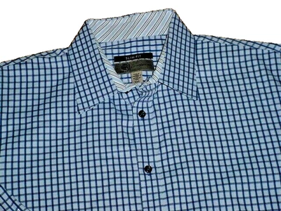 Jhane Barnes Slim Fit Sport Shirt Navy Blue Check 100% Cotton Men XXL Sharp! - Image 1 of 3