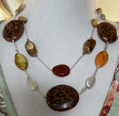 Colar declaração miçangas NY Co 20” corrente prata marrom plástico estações acrílicas - Imagem 1 de 4