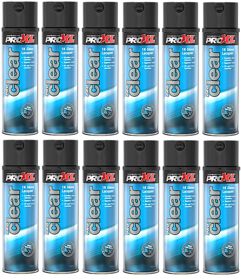 12x Proxl ProClear 1K  High Gloss Lacquer Clearcoat Aerosol Spray  500ml - Image 1 of 1