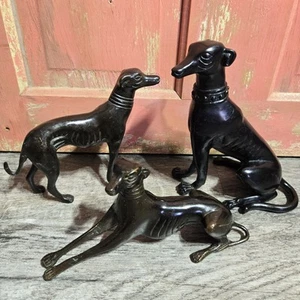 Windhund Whippet Hunde Bronze Metall Figuren 3er Set MCM Kunst Skulptur - Bild 1 von 17