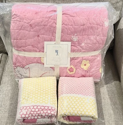 NEW Pottery Barn Kids Girl's Kitty Cat Full/Queen Quilt & Euro Shams, Pink/Gray - Image 1 of 4