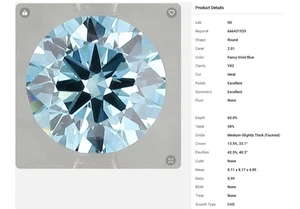 Lab Grown Round 2.01 Cts Fancy Vivid Blue VS2 IGI Certified CVD Diamond - Picture 1 of 6