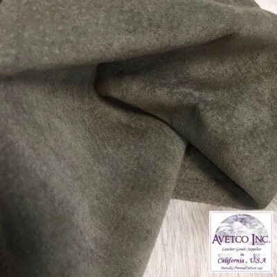 Military Olive Premium Garment Pig Suede 2 oz - 0.8 mm Genuine Leather 6-8 SF - Image 1 of 4